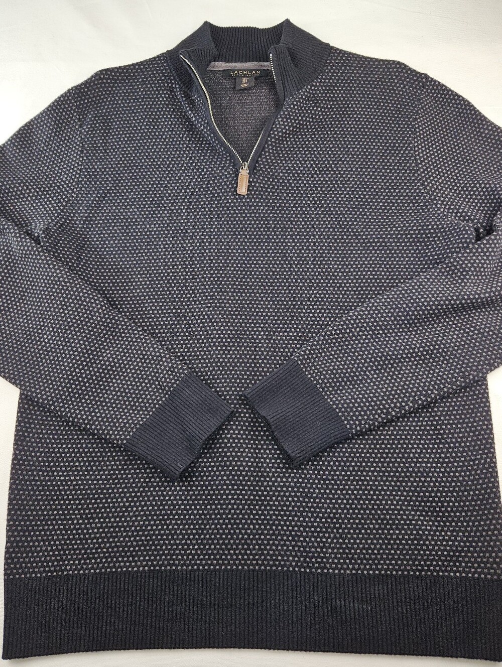 Lachlan British Inspired Men's Charcoal Quarter-Zip Pullover Birds-Eye Sweater L